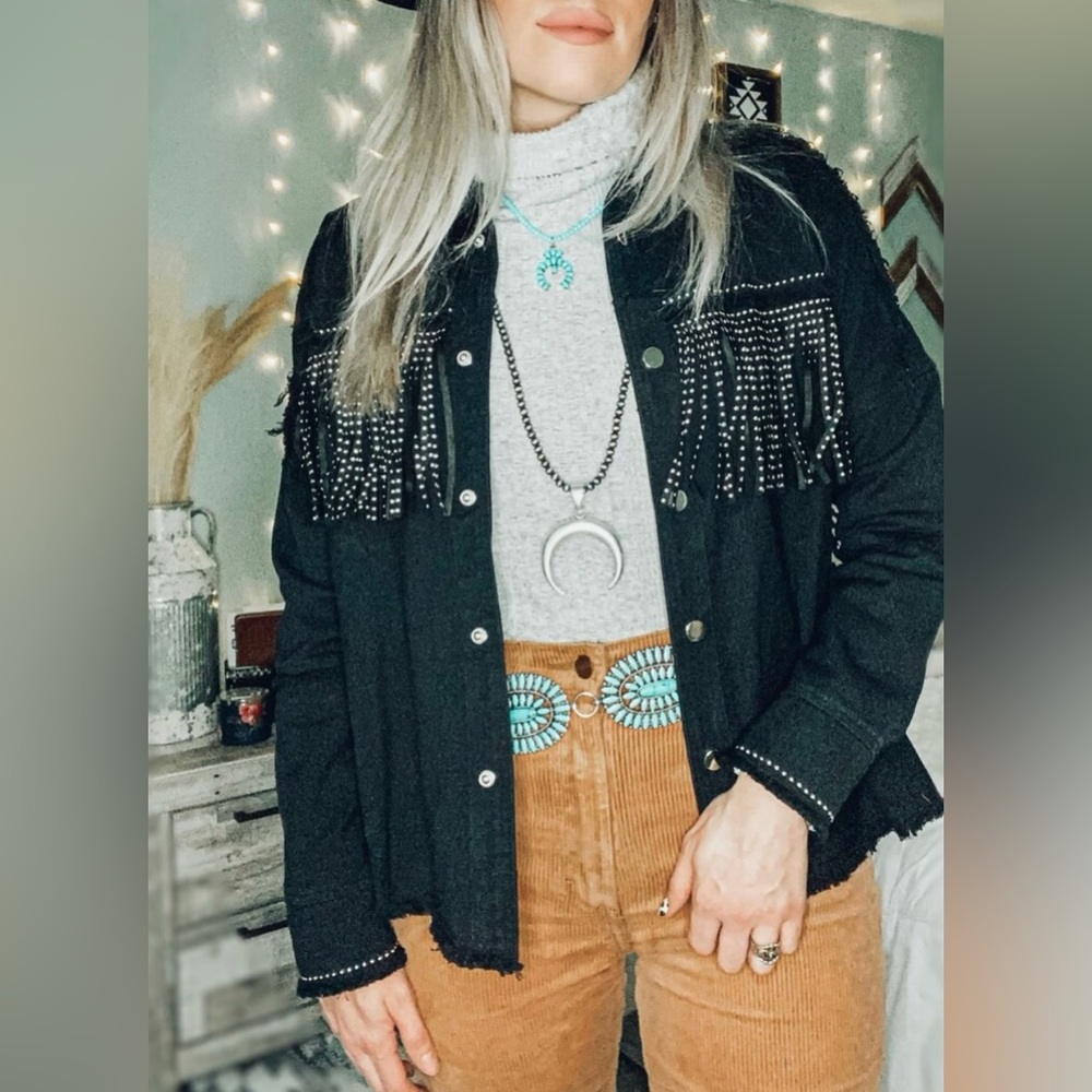 Black fringe shacket